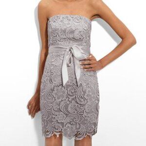 Adrianna Papell Silver Strapless Lace Sheath Cocktail Dress Size 8